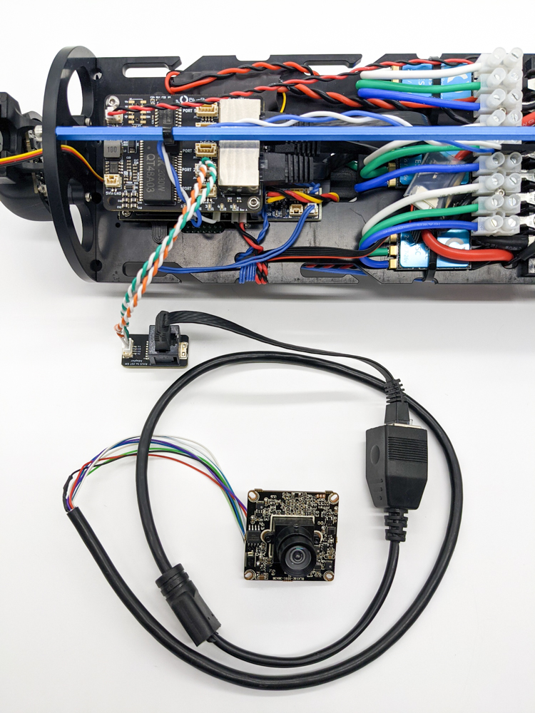 Testing an IP camera using the RJ45 to JST-GH adapter.